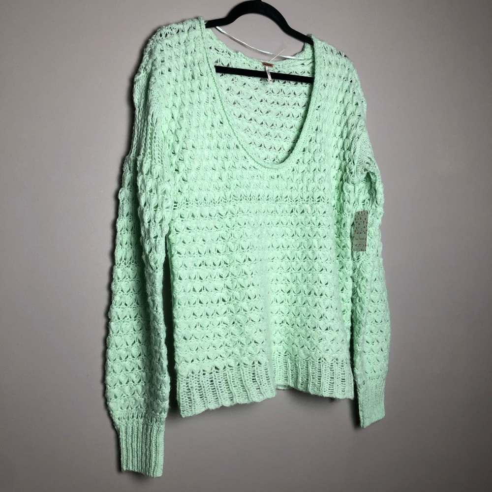 NWT Free People open knit mint spring sweater - Picture 2 of 8